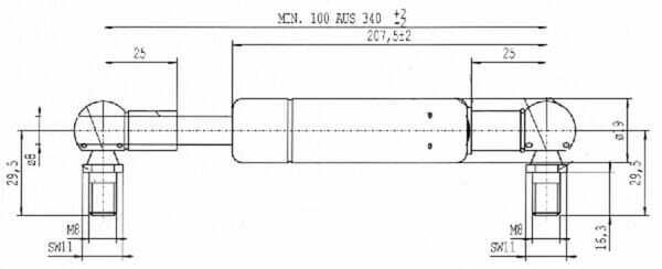 Pièces agricoles - Pièce divers - Vérin à gaz L340-100N Stabilus