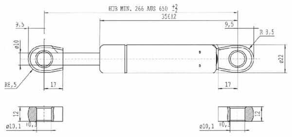 Pièces agricoles - Pièce divers - Vérin à gaz L650mm 1000N Stabilus