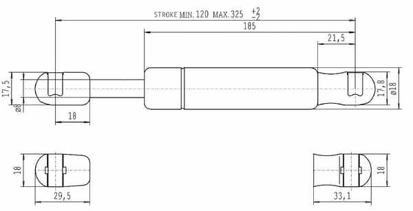 Pièces agricoles - Pièce divers - Vérin à gaz L325-150N Stabilus