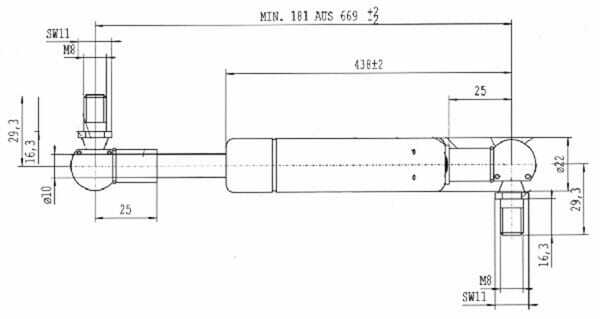 Pièces agricoles - Pièce divers - Vérin à gaz L669mm 650N Stabilus