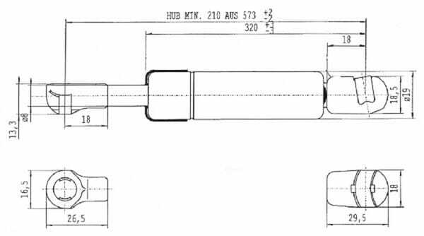 Pièces agricoles - Pièce divers - Vérin à gaz L575mm-500N Stabilus