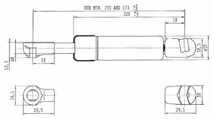 Pièces agricoles - Pièce divers - Vérin à gaz L575mm-500N Stabilus