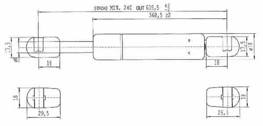 Pièces agricoles - Pièce divers - Vérin à gaz L639.5mm 100N Stabilus