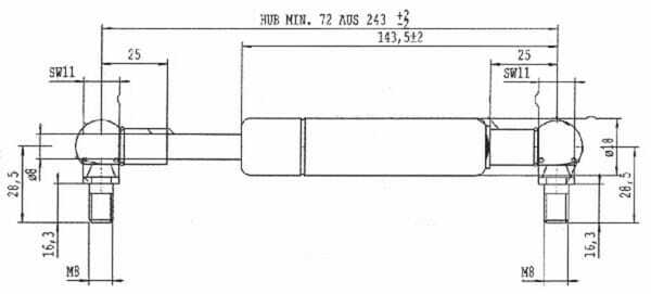 Pièces agricoles - Pièce divers - Vérin à gaz L243-150N Stabilus