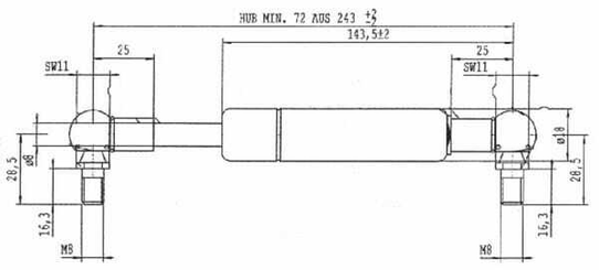 Pièces agricoles - Pièce divers - Vérin à gaz L243-150N Stabilus