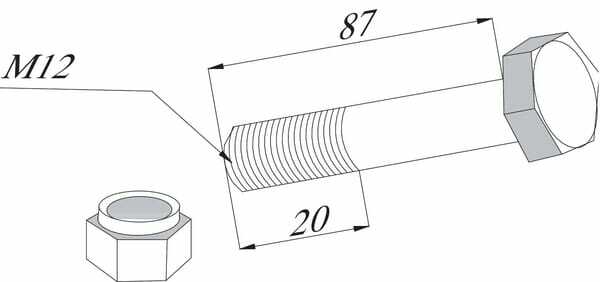 Pièces agricoles - Aménagements paysagers - Vis à tête hexagonale avec contre-écrou M12x87/20 8.8