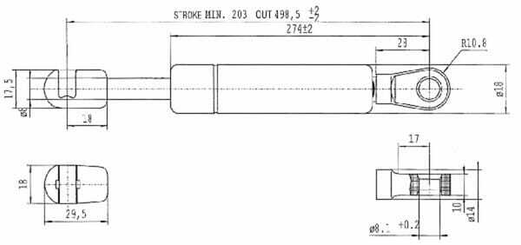 Pièces agricoles - Pièce divers - Vérin à gaz L500-250N Stabilus