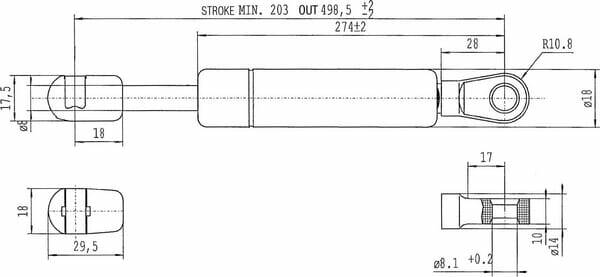 Pièces agricoles - Pièce divers - Vérin à gaz L500-250N Stabilus