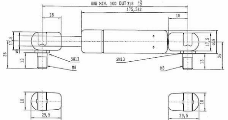 Pièces agricoles - Pièce divers - Vérin à gaz L318-280N Stabilus