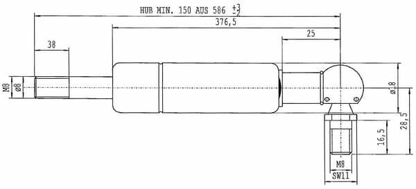 Pièces agricoles - Pièce divers - Vérin à gaz L586mm 140N Stabilus