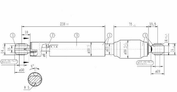 Pièces agricoles - Pièce divers - Vérin à gaz L330mm-510N Stabilus