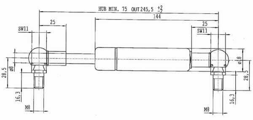 Pièces agricoles - Pièce divers - Vérin à gaz L245,5-250N Stabilus