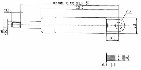Pièces agricoles - Pièce divers - Vérin à gaz L201,5-180N Stabilus