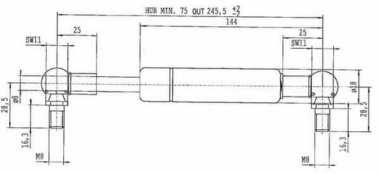 Pièces agricoles - Pièce divers - Vérin à gaz L245,5-300N Stabilus