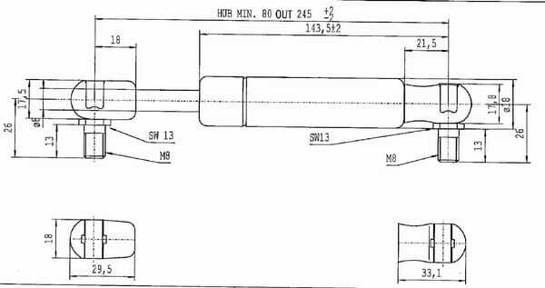 Pièces agricoles - Pièce divers - Vérin à gaz L245-250N Stabilus