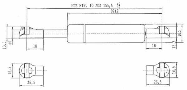 Pièces agricoles - Pièce divers - Vérin à gaz L155,5-300N Stabilus