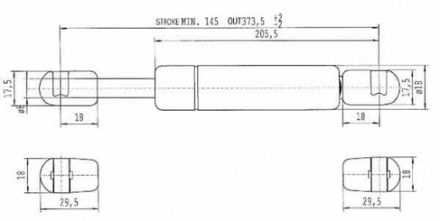 Pièces agricoles - Pièce divers - Vérin à gaz L373,5-160N Stabilus