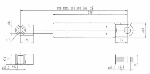 Pièces agricoles - Pièce divers - Vérin à gaz L502mm-1700N Stabilus