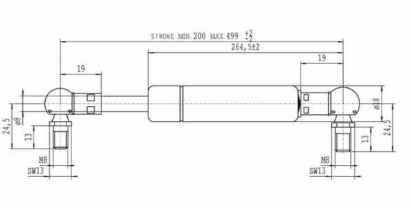 Pièces agricoles - Pièce divers - Vérin à gaz L499-350N Stabilus