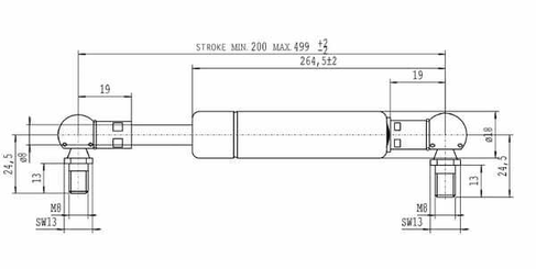 Pièces agricoles - Pièce divers - Vérin à gaz L499-350N Stabilus