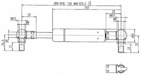 Pièces agricoles - Pièce divers - Vérin à gaz L423,5-100N Stabilus