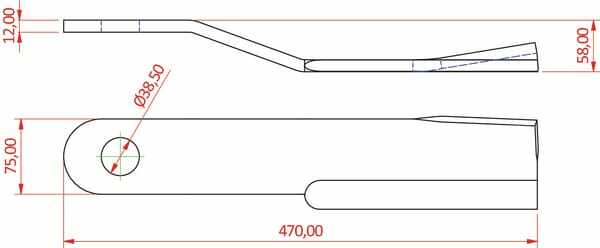 Pièces agricoles - Aménagements paysagers - Lame de gyrobroyeur courbé 75x470 D.