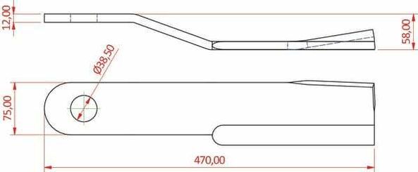 Pièces agricoles - Aménagements paysagers - Lame de gyrobroyeur courbé 75x470 D.