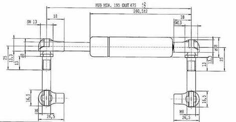 Pièces agricoles - Pièce divers - Vérin à gaz L475-200N Stabilus