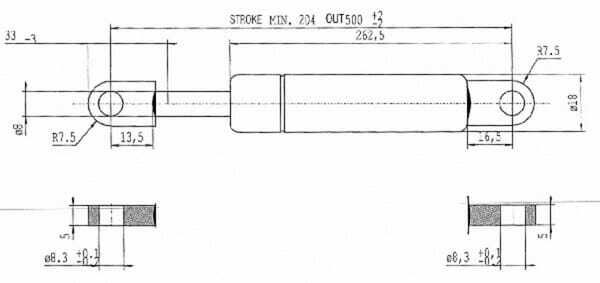 Pièces agricoles - Pièce divers - Vérin à gaz L500-150N Stabilus