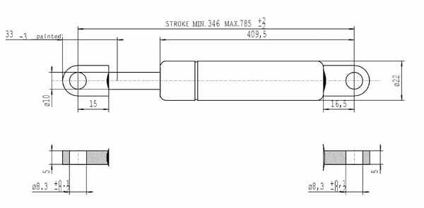 Pièces agricoles - Pièce divers - Vérin à gaz L785.5mm 1150N Stabilus