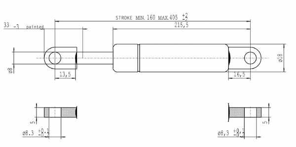 Pièces agricoles - Pièce divers - Vérin à gaz L405-250N Stabilus