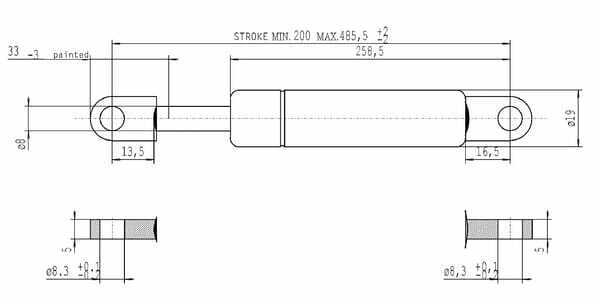 Pièces agricoles - Pièce divers - Vérin à gaz L485,5-800N Stabilus