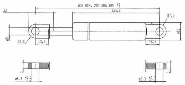 Pièces agricoles - Pièce divers - Vérin à gaz L485-150N Stabilus