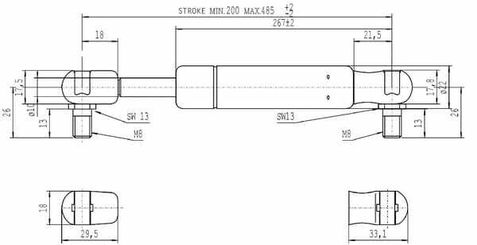 Pièces agricoles - Pièce divers - Vérin à gaz L485-1150N Stabilus