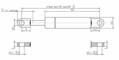 Pièces agricoles - Pièce divers - Vérin à gaz L685mm 150N Stabilus