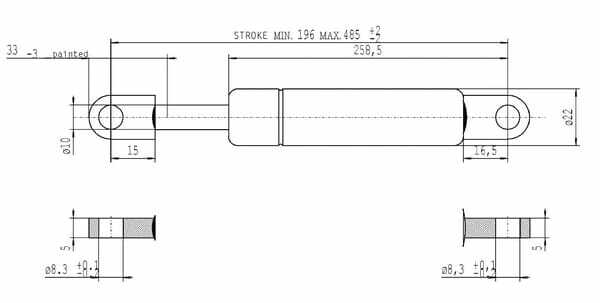 Pièces agricoles - Pièce divers - Vérin à gaz L485-1150N Stabilus