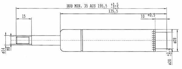 Pièces agricoles - Pièce divers - Vérin à gaz L195,5-1400N Stabilus