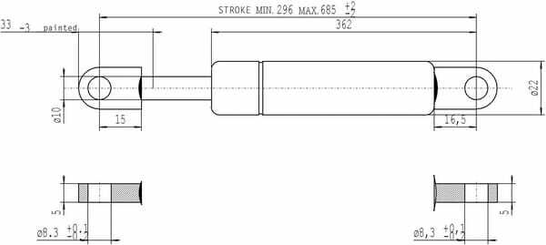 Pièces agricoles - Pièce divers - Vérin à gaz L685mm 800N Stabilus