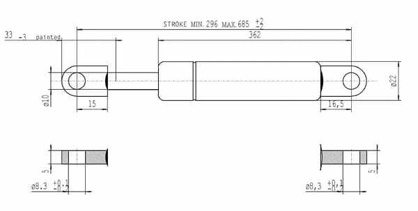 Pièces agricoles - Pièce divers - Vérin à gaz L685mm 800N Stabilus
