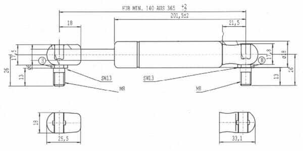 Pièces agricoles - Pièce divers - Vérin à gaz L365-400N Stabilus
