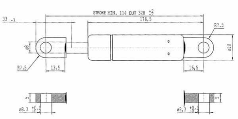 Pièces agricoles - Pièce divers - Vérin à gaz L320-100N Stabilus