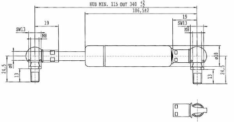 Pièces agricoles - Pièce divers - Vérin à gaz L340-100N Stabilus