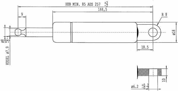 Pièces agricoles - Pièce divers - Vérin à gaz L257-280N Stabilus