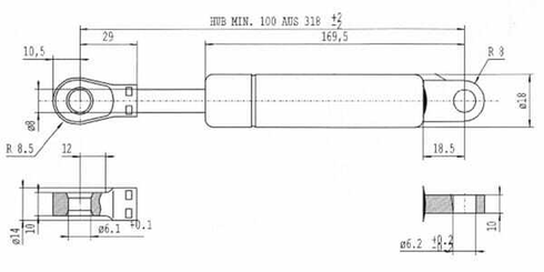 Pièces agricoles - Pièce divers - Vérin à gaz L318-300N Stabilus