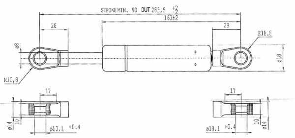 Pièces agricoles - Pièce divers - Vérin à gaz L283.5-380N Stabilus