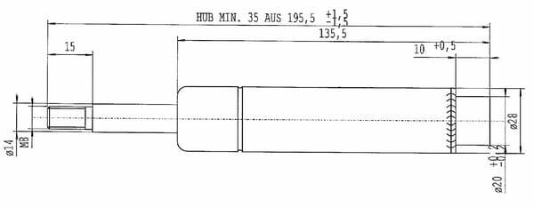Pièces agricoles - Pièce divers - Vérin à gaz L195,5-1300N Stabilus