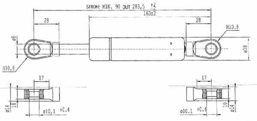 Pièces agricoles - Pièce divers - Vérin à gaz L283.5-520N Stabilus