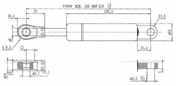 Pièces agricoles - Pièce divers - Vérin à gaz L320-200N Stabilus