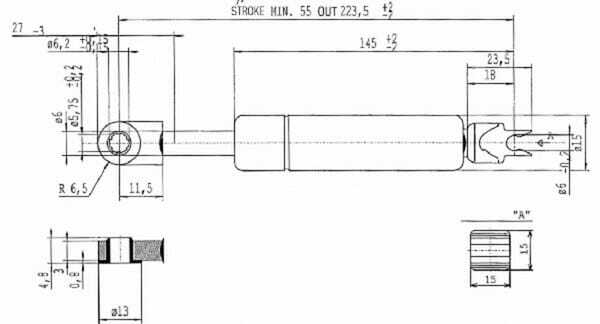 Pièces agricoles - Pièce divers - Vérin à gaz L223,5-120N Stabilus