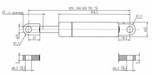 Pièces agricoles - Pièce divers - Vérin à gaz L785.5mm 600N Stabilus